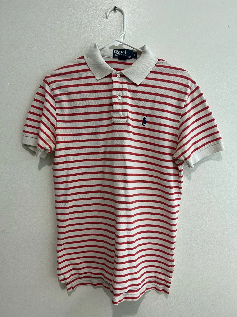 Ralph Lauren Red & White Striped Polo with Navy Pony